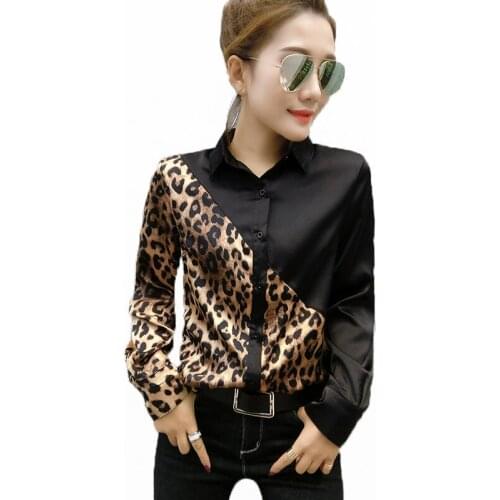 Plus Size S-3XL Women Sexy Leopard Printed Shirts Spring Long Sleeve Tops