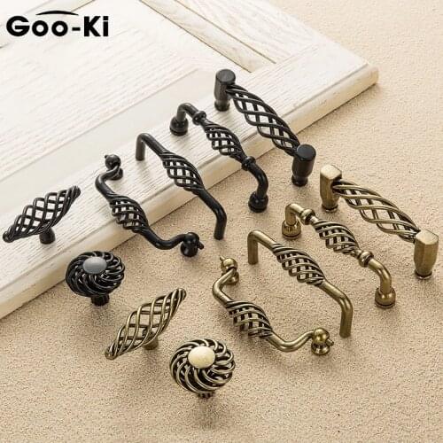 Goo-Ki Vintage Antique Bronze Cabinet Handles Hollow Out Birdcage Handles Drawer Knobs Wardrobe Door Pullers Furniture Handle