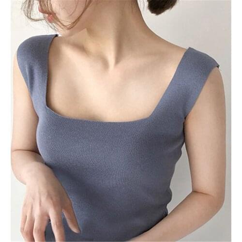 U Neck Knitted Tops Casual Slim tops Women Summer T-shirts Female Tops Vintage Korean Crochet top BT159A