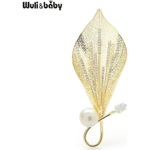 Wuli&baby Big Hollow Out Lily Flower Brooches For Women Luxury Pearl Flower Weddings Banquet Brooch Pins Gifts