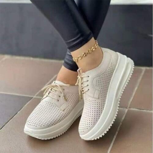 2021 Women Lace-up Platform Sneakers Breathable Vulcanized Female Summer Sport Shoes Ladies Comfort Casual Footwear Plus Size 43