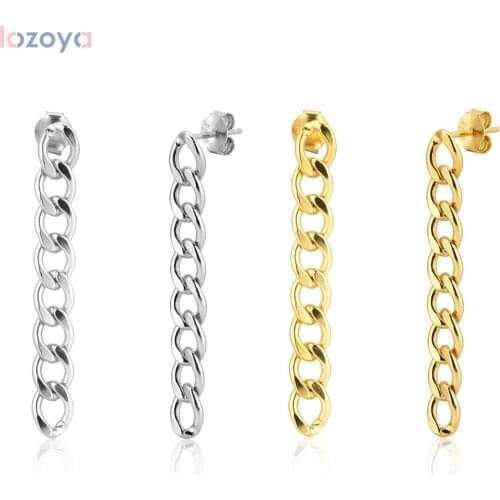 LOZOYA 925 Sterling Silver Lock Chain 45mm Earring Pendiente Ohrringe Piercing Rock Punk Thicker Circle Women Fashion Piercing