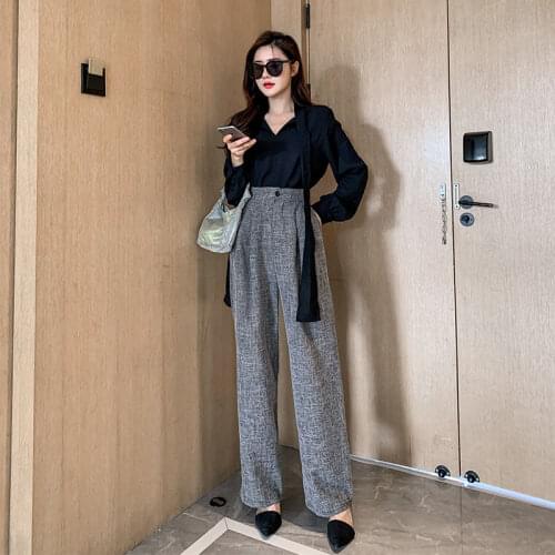 2021 Women Spring Autumn New Suits Female Solid Color Pullover Blouses Ladies High Waist Loose Trousers Two-piece Sets E420