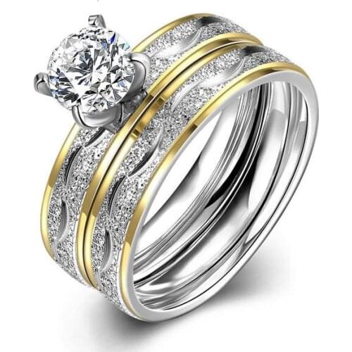 Fashion Exquisite Pattern Titanium Steel Ring Sets 2PCS Gold Color New Women Stainless Steel Wedding Engagement Ring Bijoux Gift