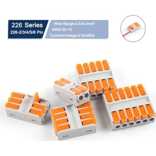 1Pcs 222 6mm2 Quick Electircal Push-In Wire Connectors Butt Conductor Terminal Block Cable Led Light Connectors 2/3/4/5/6Pin