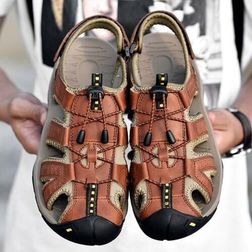 39 sandals hollow lightweight breathable casual leather mens shoes large sizes47 summer genuine outdoor beach sandalia masculina