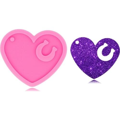 Keychain Epoxy Resin Mold Shiny Glossy Heart and Horseshoe Keyring Pendant Casting Silicone Mould DIY Crafts Decorations Jewelry