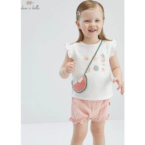 DBS17515 dave bella summer baby girls cute bow cartoon clothing sets kids fashion sets children with a small bag 3 pcs suit