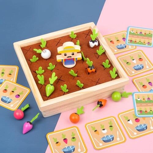 Kids Montessori Wooden Toy Baby Pull Carrot Shape Matching Color Size Cognitive Puzzle Early Learning Education Toy For Children