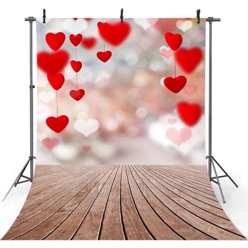 Valentines Day Photography Backdrop Photocall Bokeh Red Heart Wooden Floor Background for Photo Studio Couples Wedding Party