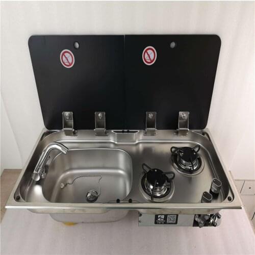 Boat Caravan RV Camper 2 Burner LPG Gas Stove Hob and Sink Combo with 2 Tempered Glass Top 775*365*150/120mm GR-904LD