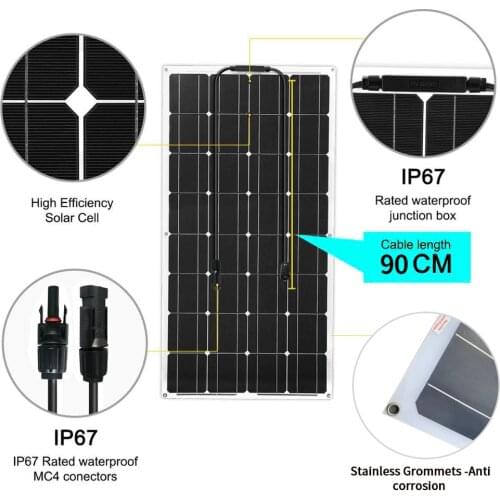 Flexible Solar Panel 100W Watt 18V High Efficiency Class-A Monocrystalline Solar Cell 12V Battery Charge