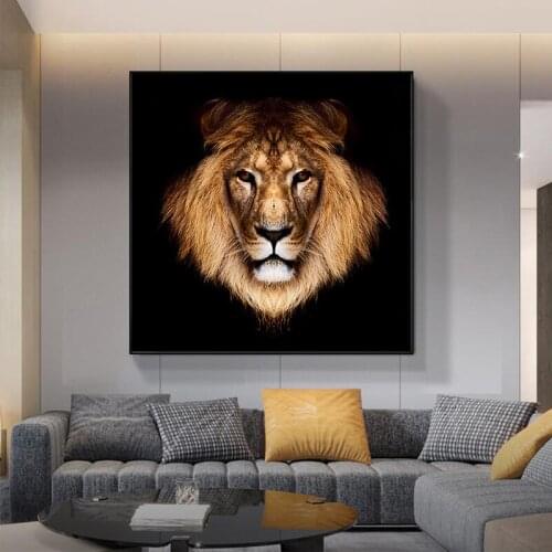 Black Gold Lion Wild Animals Ferocious Beast Oil Canvas Painting on Posters and Prints Wall Art Picture Cuadros for Living Room
