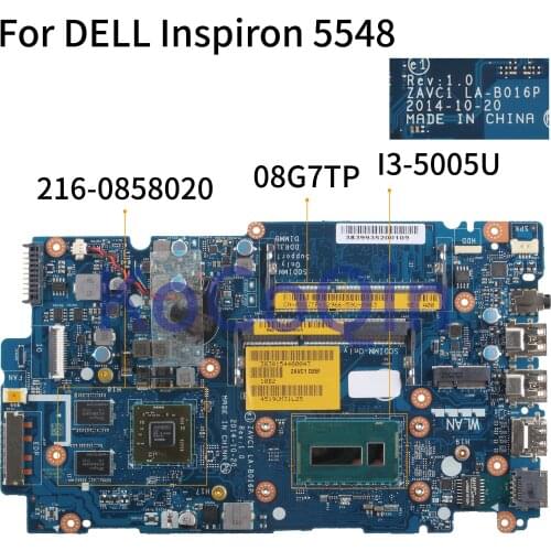 KoCoQin Laptop motherboard For DELL Inspiron 5548 5448 5543 I3-5005UMainboard CN-08G7TP 08G7TP ZAVC1 LA-B016P SR27G 216-0858020