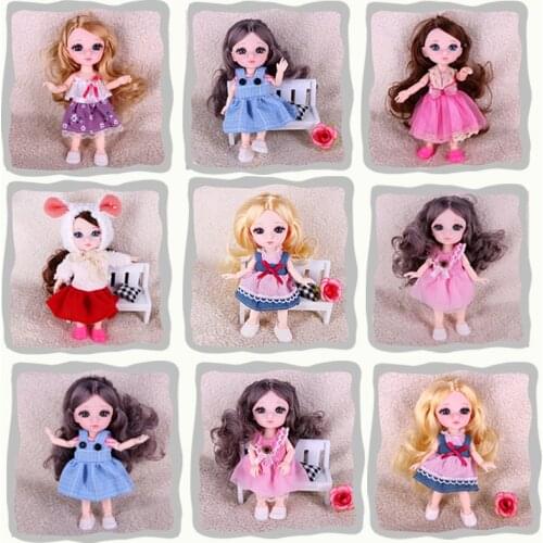 Dolls For Girls16 Cm Fashion Kawaii Baby Doll Set 1/12 BJD MIni Movable Jointed Doll Makeup Princess Dress DIY Toy
