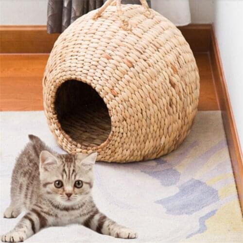 Summer Cool Cat Bed Rattan Universal Pet Bed Dog Puppy Bed Pets Playing Climbing Toy Nest Pet Cat Supplies Cattail Woven House