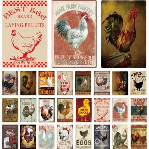 Farm Chicken Vintage Metal Poster Rooster Hen Retro Metal Tin Sign Plate Plaque Farmhouse Decoration Bar Pub Home Wall Art Decor