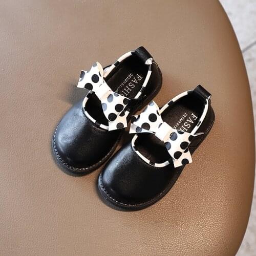 Fashion Dots Bow Elegant Girl Shoes For Children Autumn Dresses Leather Shoe For Toddlers Sneakers Kids 2021 1 2 3 4 5 6 Years