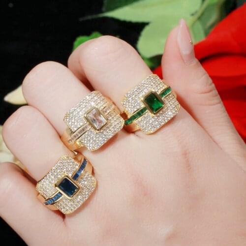 Fashion golden color dubai green cz big square ring for women