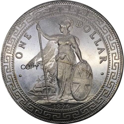 UK 1896 Coin United Kingdom 1 Dollar British Trade Hong Kong Cupronickel Plated Silver Metal Antique Imitation Copy Coins
