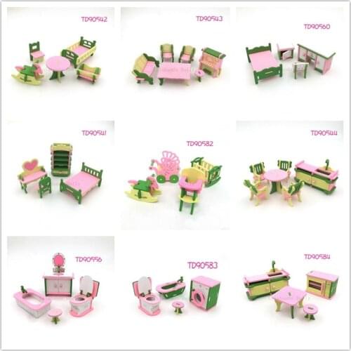 Dollhouse Childrens Wooden Building Toy Kit Personalized Creative Kitchen Living Room Bathroom Table Decoration Accessories