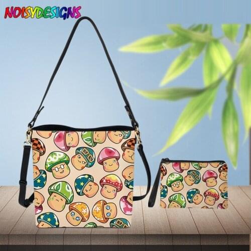 NOISYDESIGNS Casual Handbag Mushrooms Printed Women Tote Shoulder Bag Ladies Bucket Messenger Bags Shopping Crossbody Bag Female