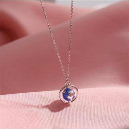 New Fashion Creative Globe Planet 925 Sterling Silver Jewelry Personality Colorful Epoxy Ball Popular Pendant Necklaces H572