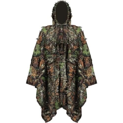 Hunting Camo 3D Leaf cloak Yowie Ghillie Breathable Open Poncho Type Camouflage Birdwatching Poncho Windbreaker Sniper Suit Gear