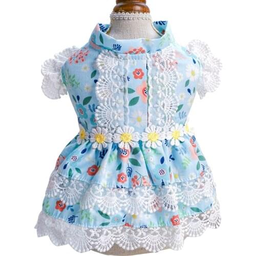 Princess Dog Dresses Pet Cat Clothing Spring Summer Floral Dogs Clothes Chihuahua Yorkshire Elegant Lace Party Cat Pet Skirts