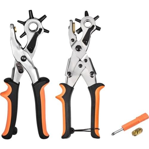 Uxcell Punch Pliers 250mm 3 in 1 Leather Hole Punch Tool with 6 Size for DIY Craft Belts Bags Watch Bands Saddles Pet Collar