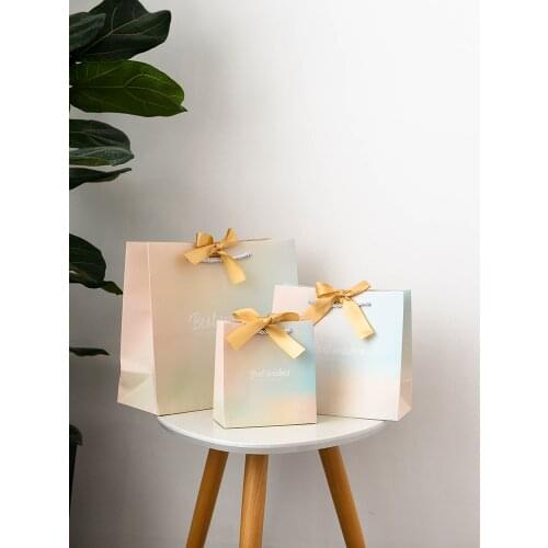 12pcs/lot Ins Gift Bag Kraft Packaging Handle Paper Storage Bag for Wedding Candy Favor Bag With Handle Clothes Shop Packaging