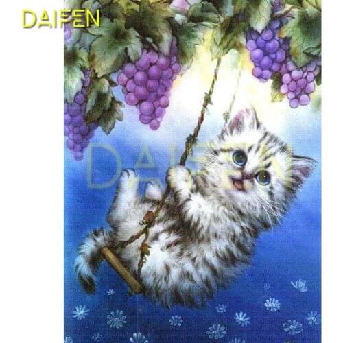 Full Round Diamond painting Cross stitch Cat grape swing 5DDIY Diamond embroidery cat Full Square Diamond mosaic Cat grape swing
