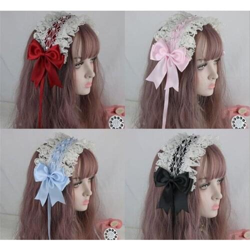 Lolita Retro KC Headband Female Lace Trim Bowknot Headwear Cosplay Hairpin Accessories B1051
