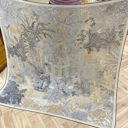 Rainforest Printing Scarf Brand Design 70% Cashmere 30% Silk Blended Shawl Women Hand Rolled Edges