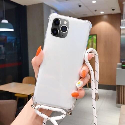 Luxury Cute Lanyard Silicone Phone Case For iPhone 13 12 Mini 11 Pro Max SE XSmax XR X 8 7 6 Plus Ultra-thin Necklace Rope Cover