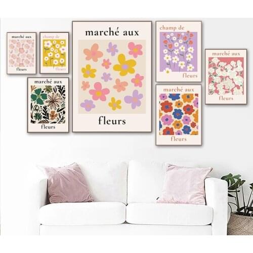 Nordic Flower Market Art Prints Vintage Marche Aux Fleurs Canvas Painting Posters Simple Wall Art Pictures Girl Bedroom Decor