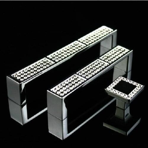 Modern Fashion Square Gems Glass Crystal Handles And Knobs For Cabinets Drawer Cupboard Pulls Bar (C.C.:128mm,Length:135mm)