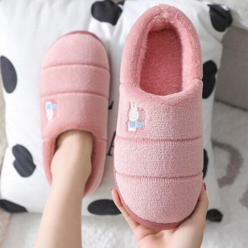 Women Indoor Slippers Warm Plush Knitted Fabric Lovers Home Cotton Slipper Soft Sole Winter Shoes Woman Men Floor Slides