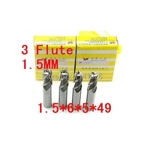 High Quality 10pcs End Mill 1.5mm Three 3 Flute HSS & Aluminium End Mill Cutter CNC Bit, Milling tools,1.5*6*5*49