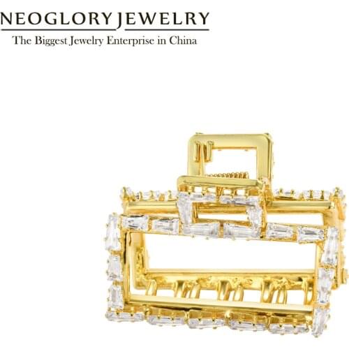 Neoglory White Zirconia Square Girl Hairwear For Women Trendy Gold Color Claw Clip Hair Jewelry New Hot Gift Dropshipping