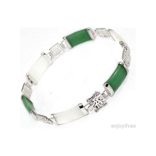 Green White JADE Fortune Luck White Link Clasp Bracelet AAA style Fine jewe Noble 100% Natural JADE