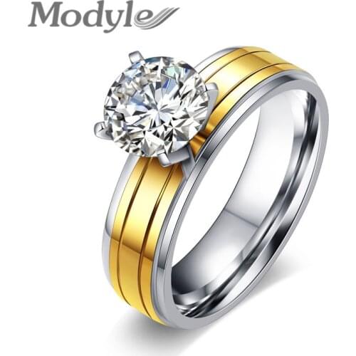 Modyle New Fashion Gold-Color Stainless Steel Ring for Women Cubic Zirconia Wedding Brand Female Ring Free Shipping
