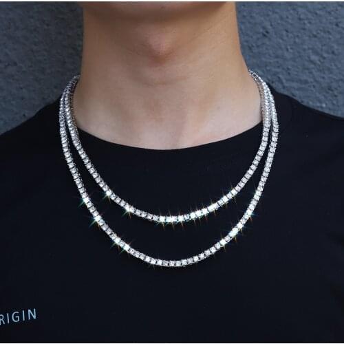 4mm 1 Row Shiny Tennis Chain Necklace Men Hip Hop Iced Out Bling CZ Necklace Jewelry Gold Silver Color Charm Gift