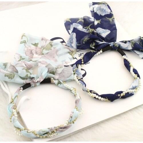 40pcs/lot DIY Simple Multi Drill Chain Pearl Head Bands Partysu Bowknot Ribbon HeadBands Hair Styling Tools Accessory HA989