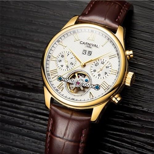 Original Carnival Brand Tourbillon Watches for Businessmen Elegant Statement Wristwatch Automatic Self-winding Roman Dress Watch
