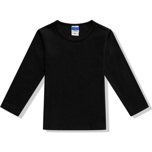 Black Long Sleeve Blank Boy Girl Basic T Shirt Boys Black White Undershirt Kids Clothes 2 3 4 6 8 10 Years Old KT-1583