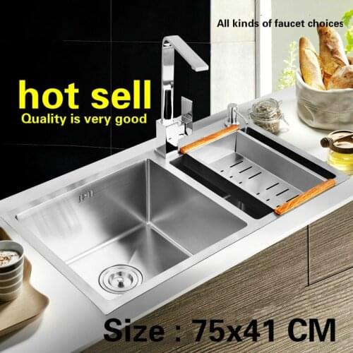 Free shipping Household Kitchen sink durable manual thick stainless steel vogue double groove 75x41 CM