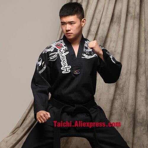 Black high quality cotten and bamboo fiber ITF series of adult and children Taekwondo clothes embroidery