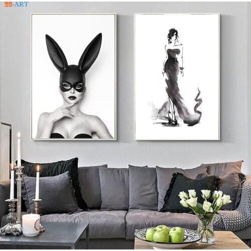Black and White Lips Eyelashes Print Fashion Wall Art Women Photo Modern Canvas Painting Wall Pictures Bedroom Decor No Frame