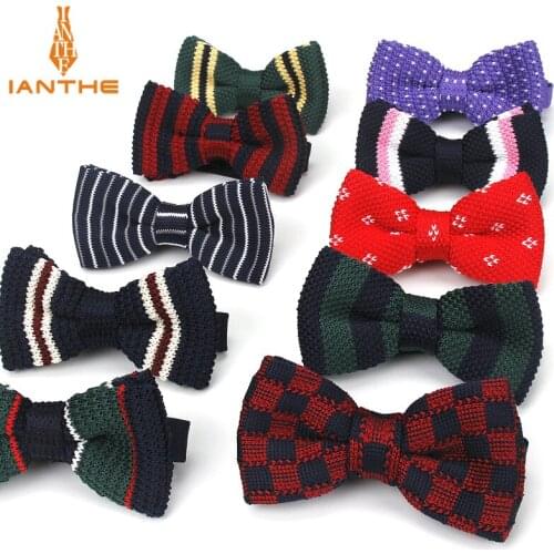 Men Neck Ties Tuxedo Knitted Bowtie Wedding Bow Tie Thick Double Deck Pre Tied Adjustable Knitting Casual Ties Stripe Butterfly